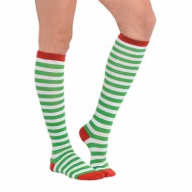 Kerst groene gestreepte kerstsokken