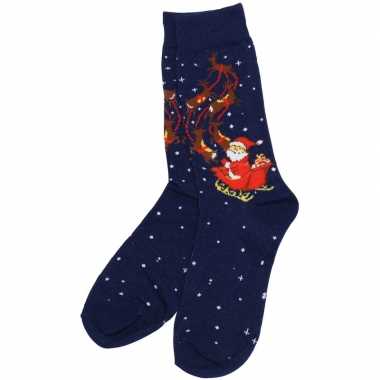 Kerstsokken blauw met rendieren dames en heren