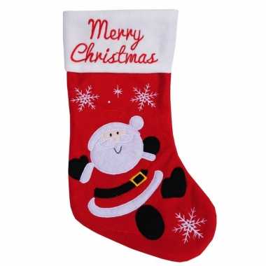 Rood met witte kerstsokken merry christmas met kerstman 45 cm