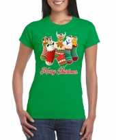 Foute kerst t shirt kerstsokken merry christmas groen voor dames