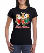 Foute kerst t-shirt kerstsokken merry christmas zwart voor dames