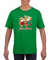 Kerst t shirt merry christmas dieren kerstsokken groen kids