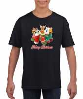 Kerst t shirt merry christmas dieren kerstsokken zwart kids